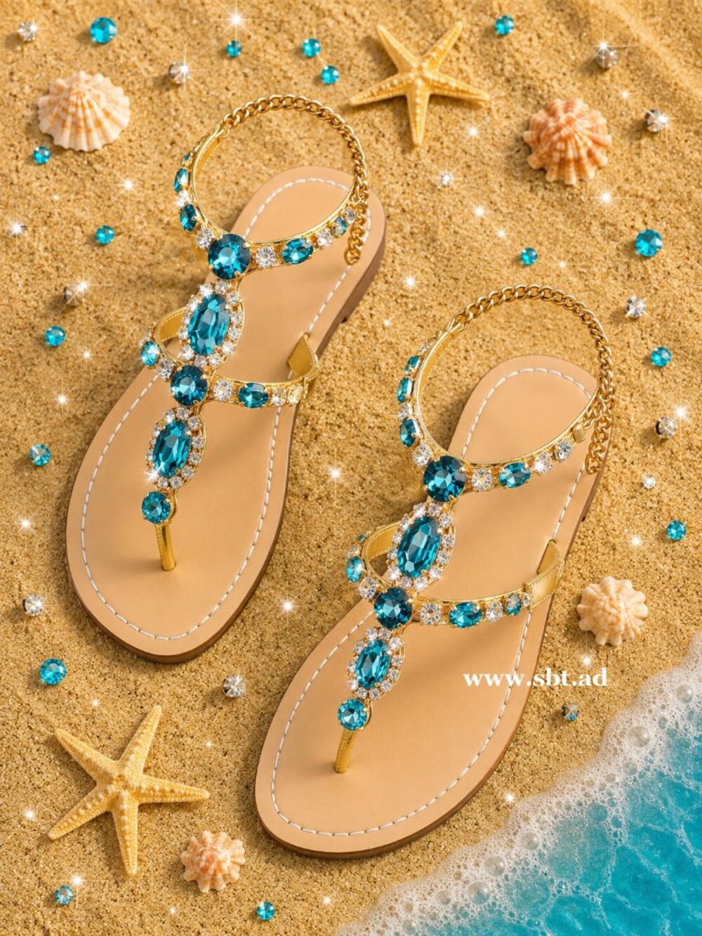 NEW Turquoise Sequin Bikini Sparkling Bling Swimsuit & Rhinestone Sandals +Gift - Picture 3 of 14